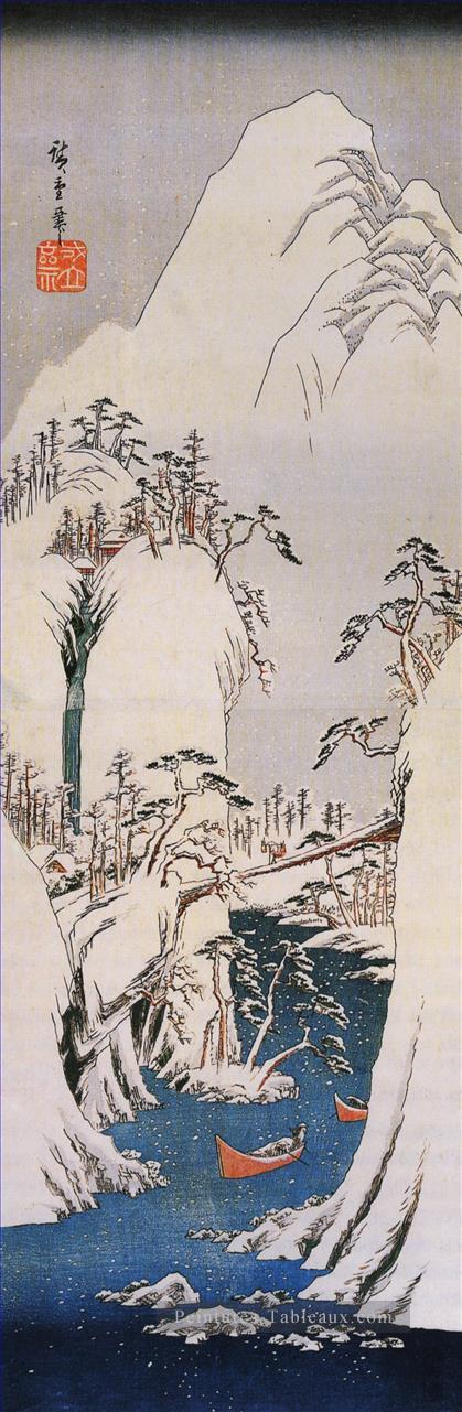 une gorge enneigée Utagawa Hiroshige ukiyoe Peintures à l'huile